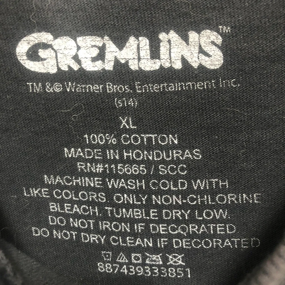 Gremlins Gizmo Graphic T-Shirt Mens XL‎ Black Cotton Box Logo Style Warner Bros